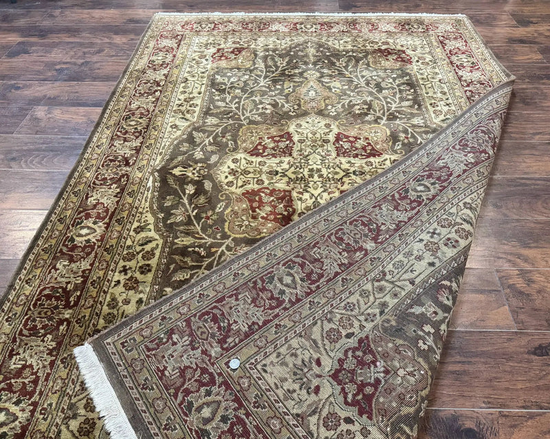 Indo Persian Rug 6x9, Wool Handmade Vintage Rug, Floral Cross Pattern by Jewel Rugs