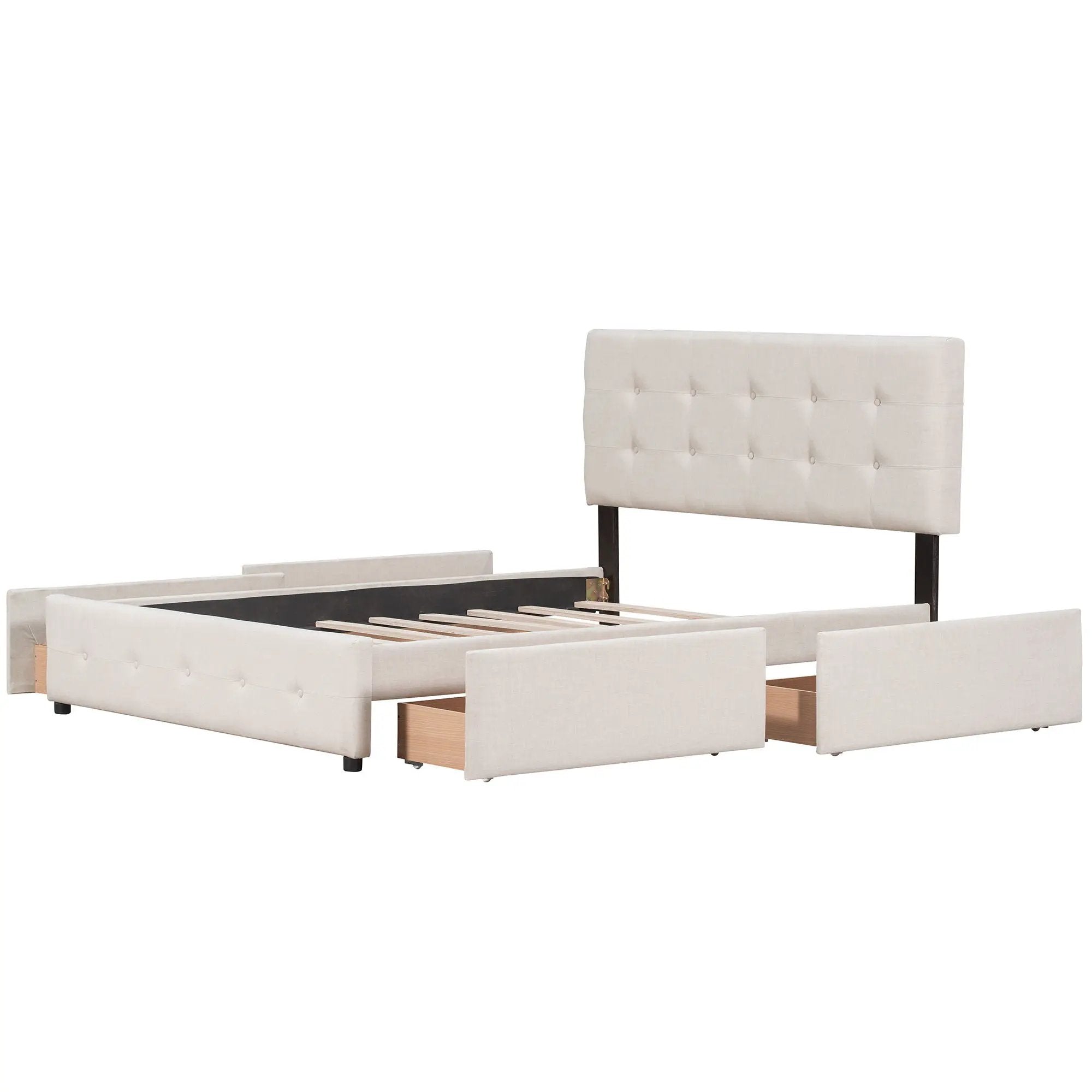 Upholstered Platform Bed With Classic Headboard And Drawers, No Box Spring Needed by Unique Piece Furniture