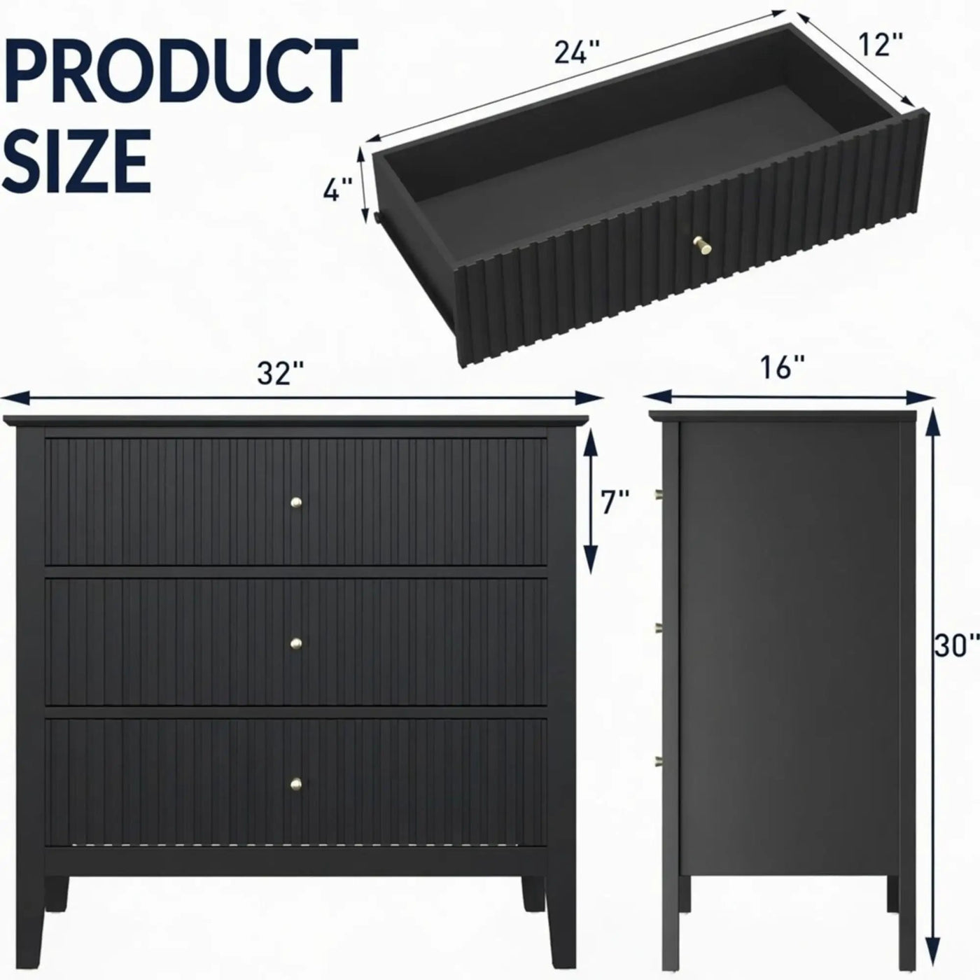 Fluted 3 Drawer Nightstand With Soft Close Slides by HouseOfZazla