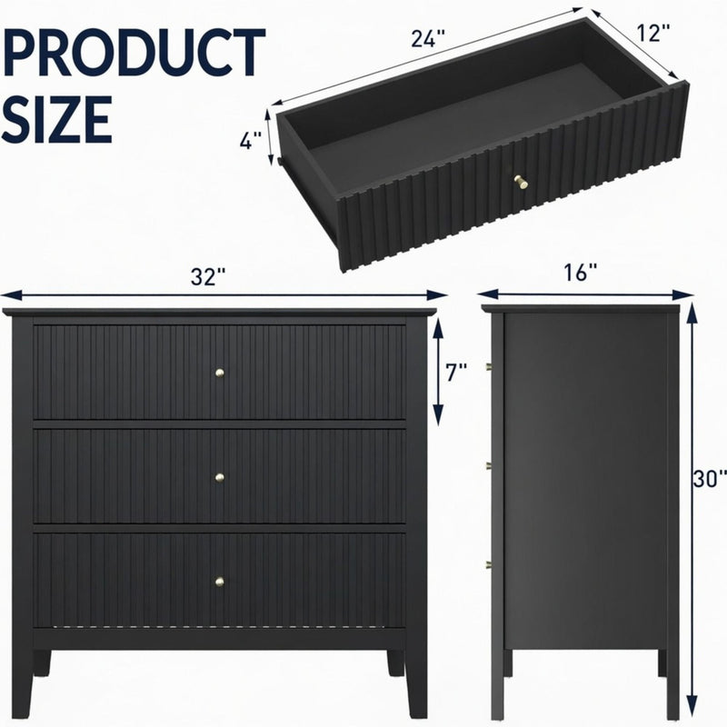 Fluted 3 Drawer Nightstand With Soft Close Slides by HouseOfZazla