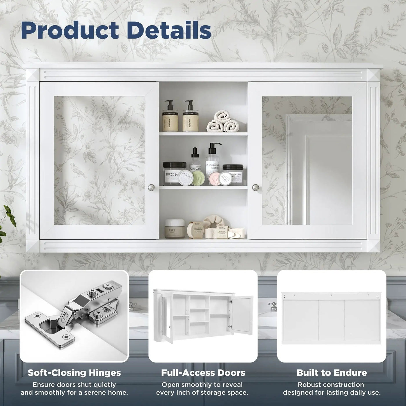 Modern Wall-Mount 2 In 1 Mirror Cabinet With Adjustable Shelves, Soft-Closing Hinges by HouseOfZazla