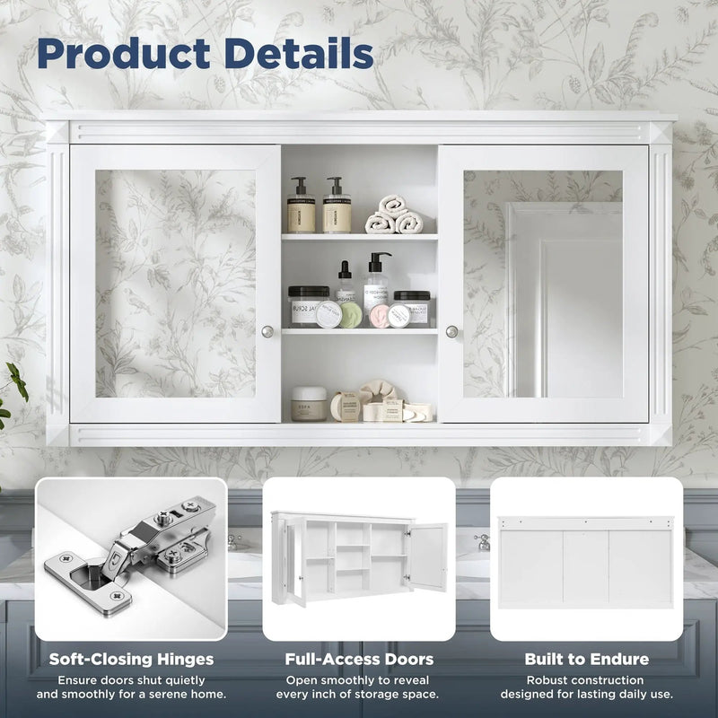 Modern Wall-Mount 2 In 1 Mirror Cabinet With Adjustable Shelves, Soft-Closing Hinges by Unique Piece Furniture