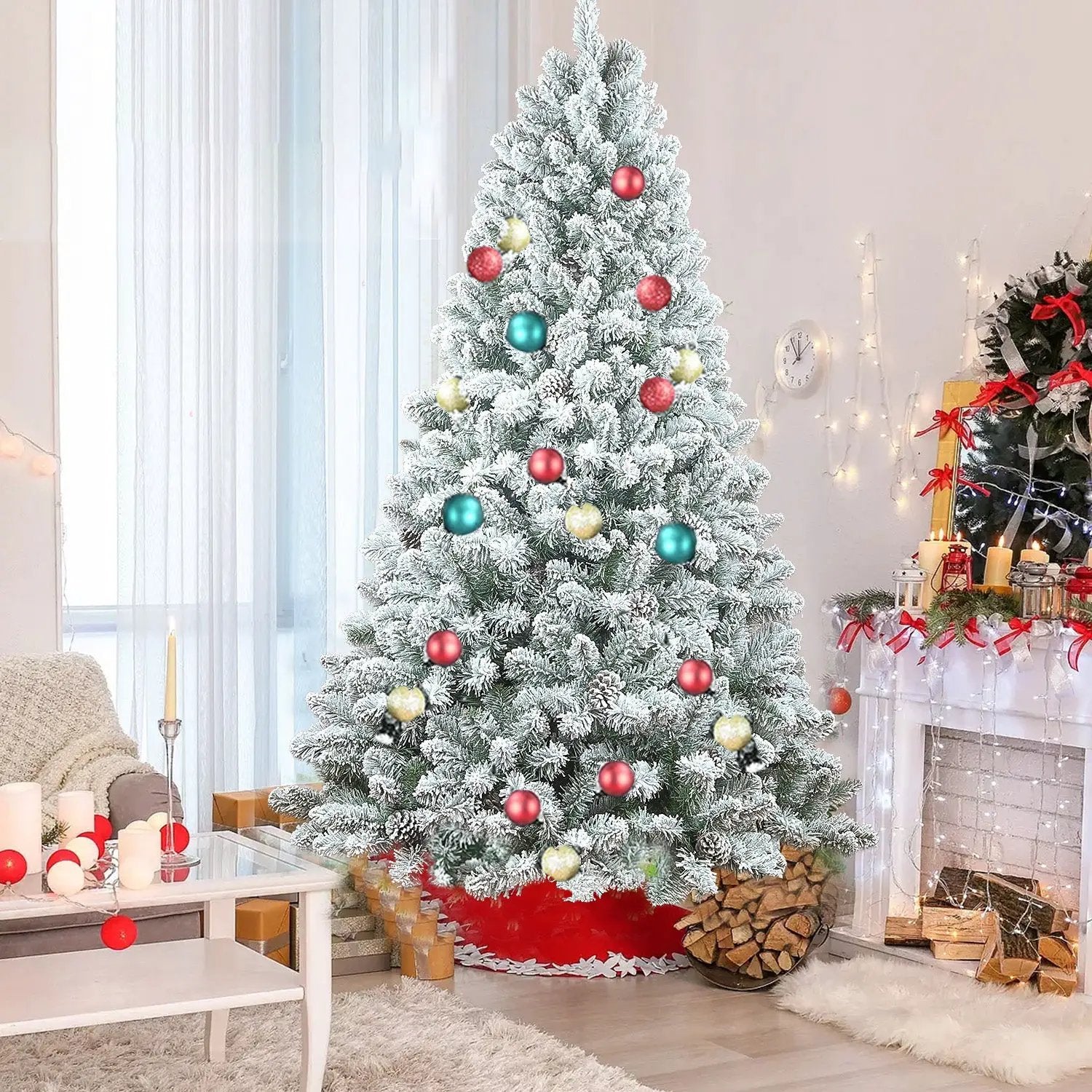 7FT Flocked Christmas Tree with Pine Cones by HouseOfZazla