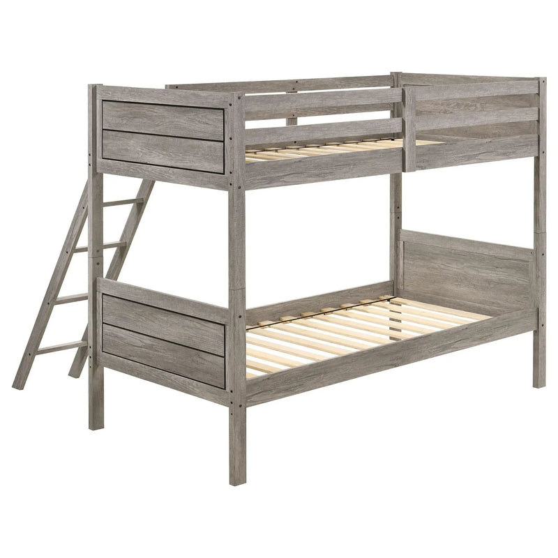 Ryder Wood Twin Over Twin Bunk Bed Weathered Taupe by Unique Piece Furniture