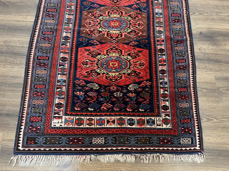 Antique Caucasian Seychour Rug 3.7 x 5.5, Collectible Oriental Carpet, Navy Blue and Red, Fine Kuba Rug, Vintage Rug, Wool Hand Knotted Rug by Jewel Rugs