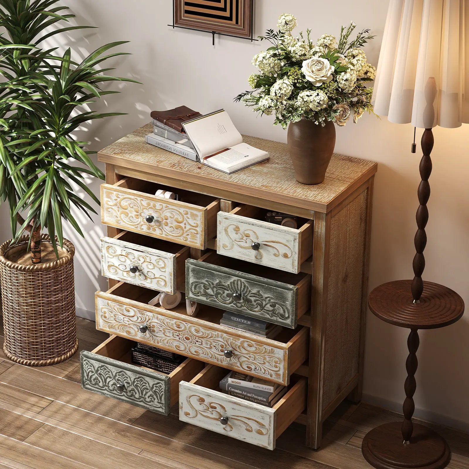 Vintage Wooden Accent Chest with 6 Drawers by HouseOfZazla