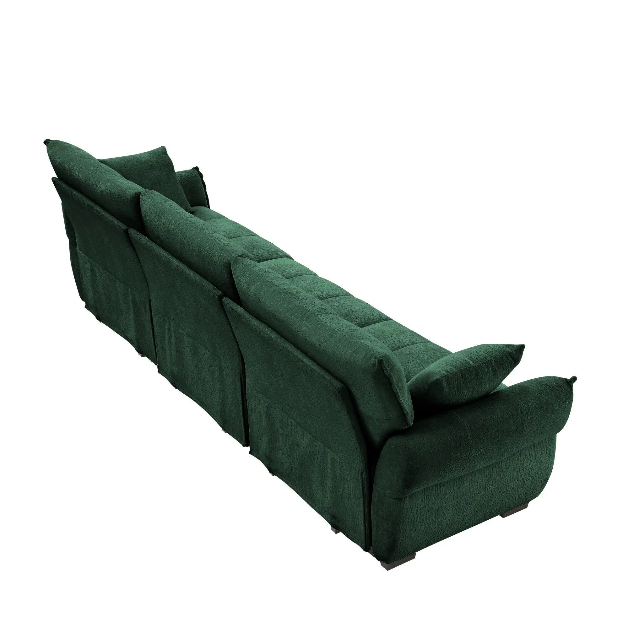 Elegant 3 Seater Sofa Set & Pillows Frame, High Rebound Cushions - Textured Green by Unique Piece Furniture