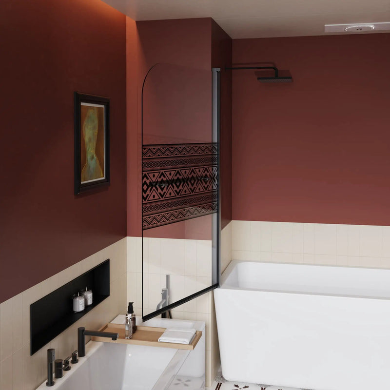Bohemian Shower Door Bathtub With Tempered Glass And Handle - Matt Black by HouseOfZazla