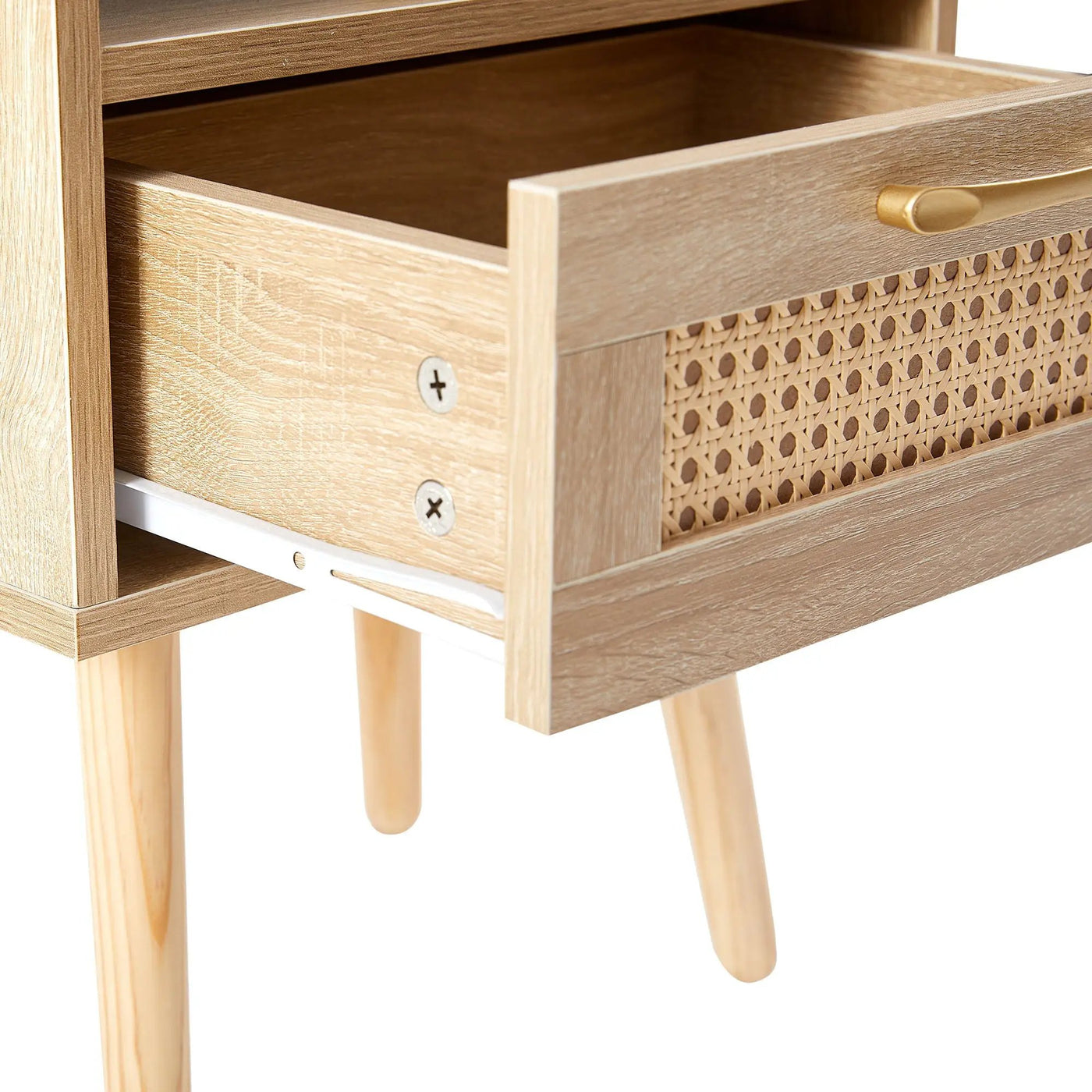 15.75" Rattan End Table With Drawer And Solid Wood Legs, Modern Nightstand, Side Table For Living Room, Bedroom by HouseOfZazla