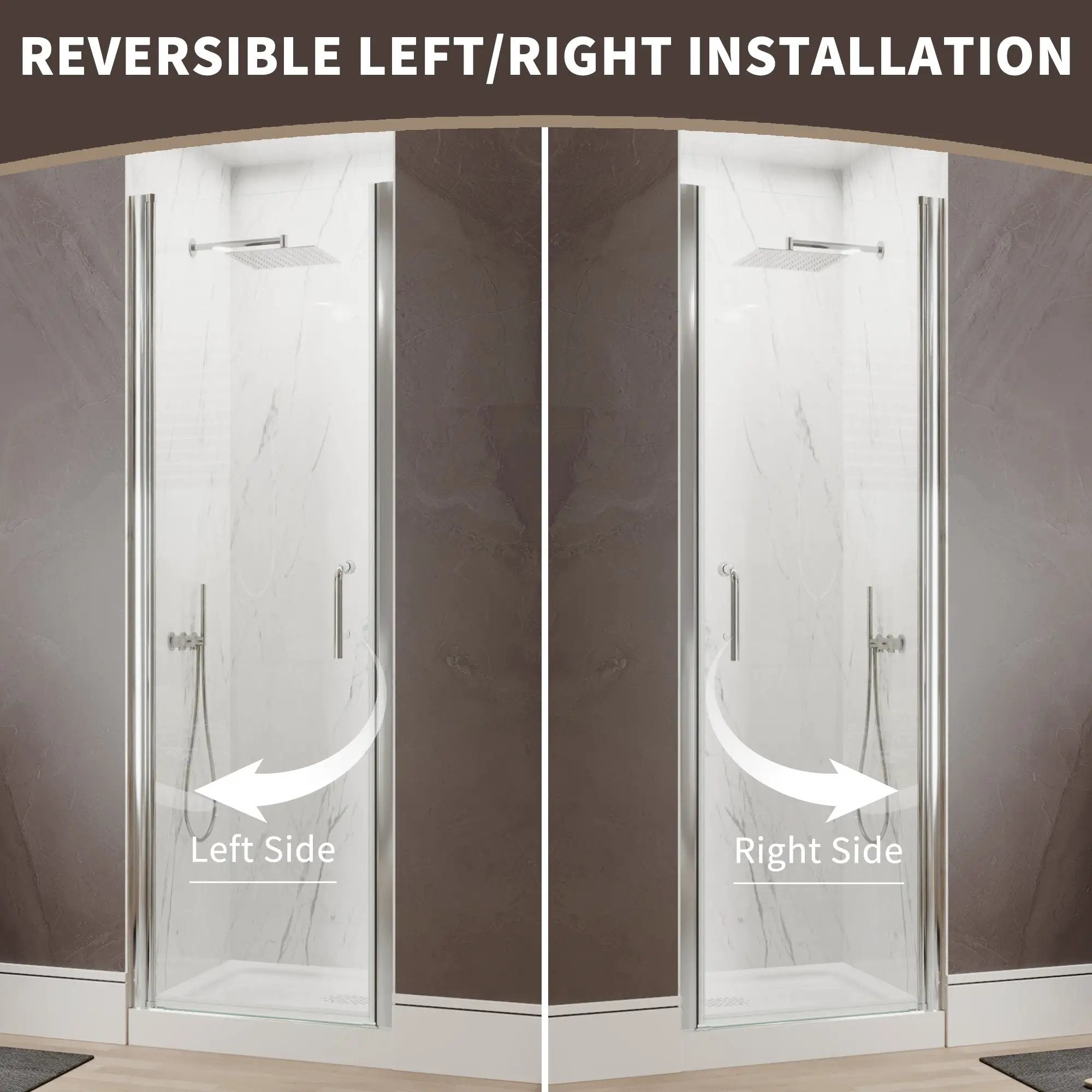 34 In. to 36 In. x 72 In. Semi-Frameless Pivot Shower Door by HouseOfZazla