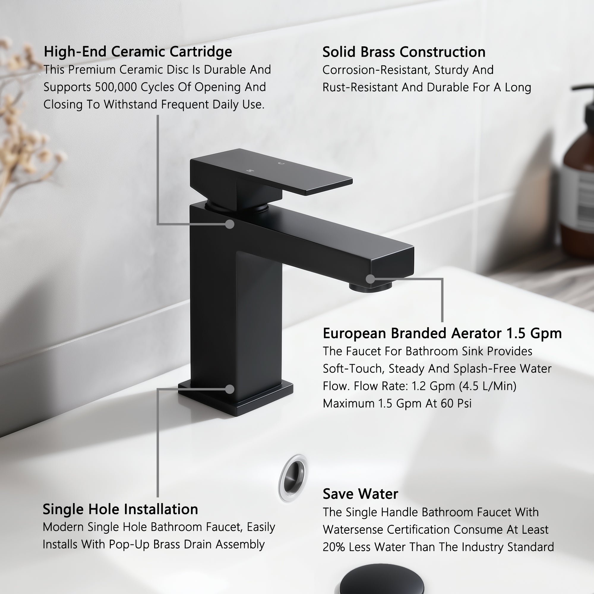 Single Handle Bathroom Faucet, Matte by HouseOfZazla
