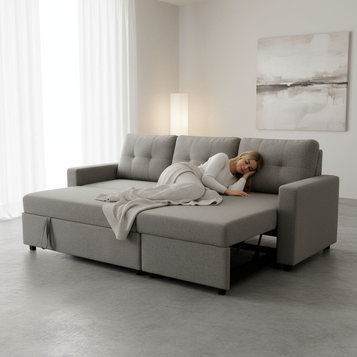 Convertible L Shaped Sectional Sleeper Sofa Bed, Saving Pull Out Couch, photo 8 of 23