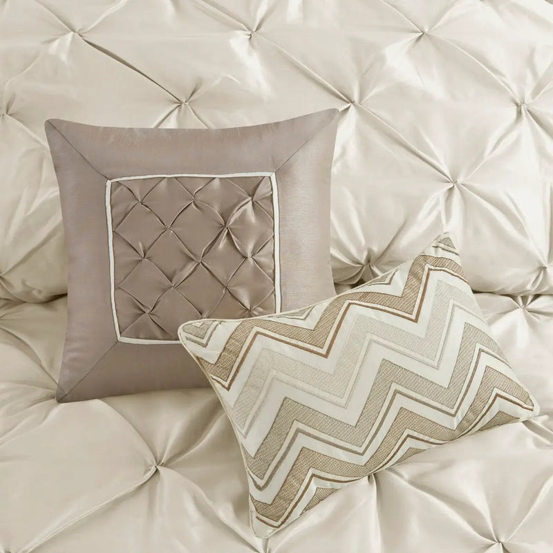 7 Piece Tufted Comforter Set Ivory Queen by HouseOfZazla