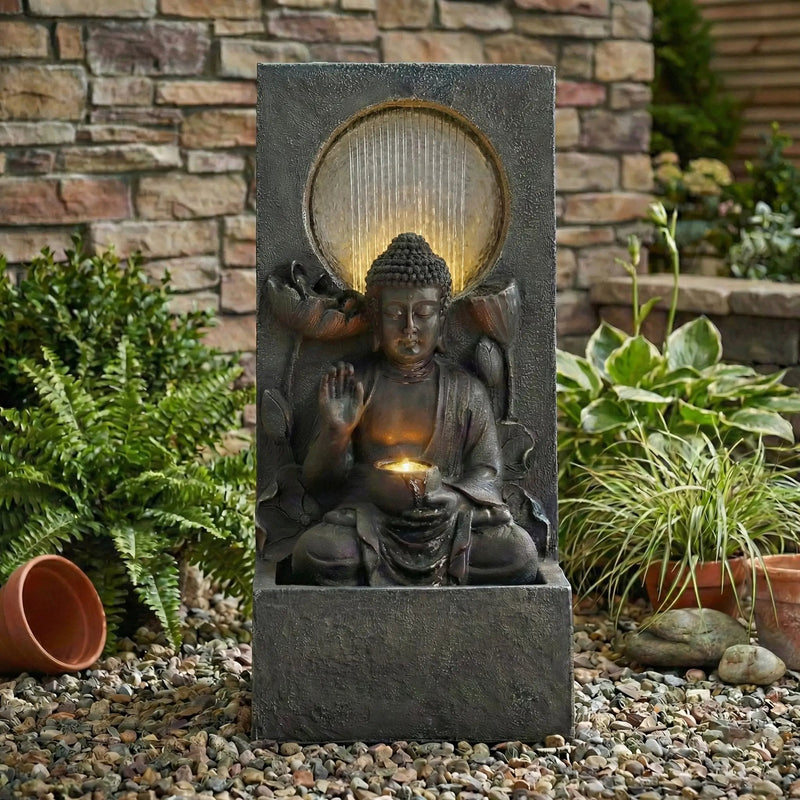 28" H Outdoor Buddha Waterfall Fountain by HouseOfZazla