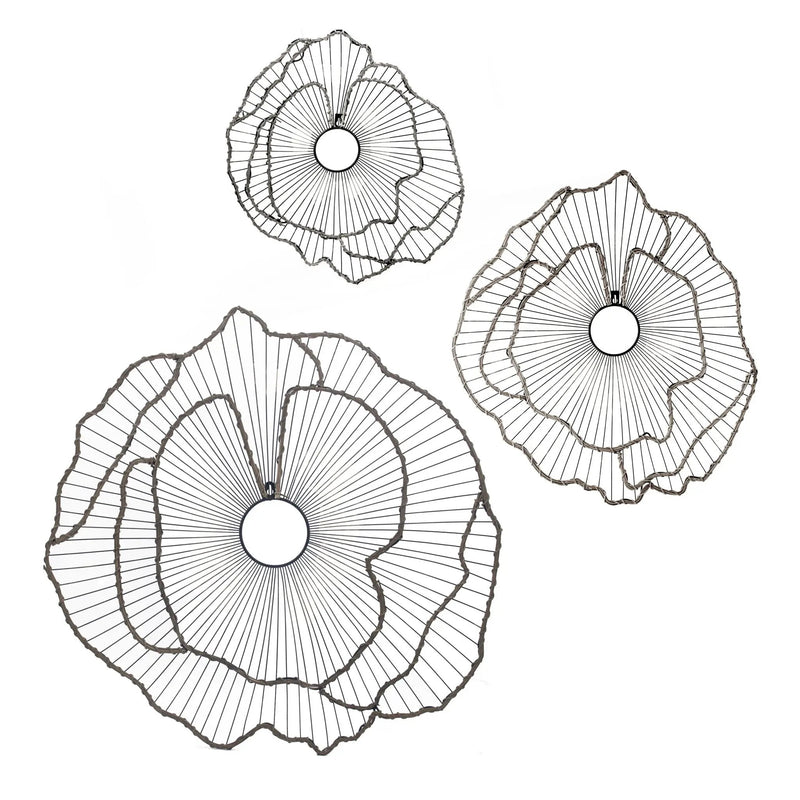 Metal Flowers Wall Decor, Transitional Wall Floral Sculpture For Foyer Porch Hallway Entrance (Set of 3) - Gold by Unique Piece Furniture