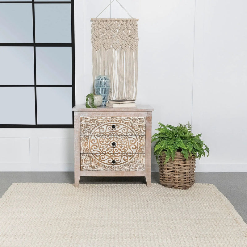 Kenzie - 3 Drawer Mandala Cabinet - White by HouseOfZazla