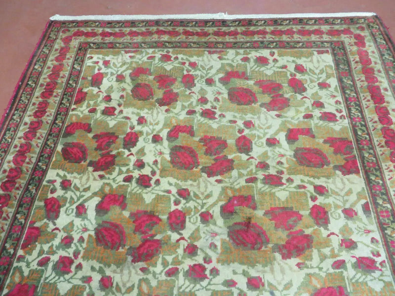 5' X 6' Antique Handmade India Floral Oriental Wool Rug Roses Flowers Traditional Contemporary Design by Jewel Rugs