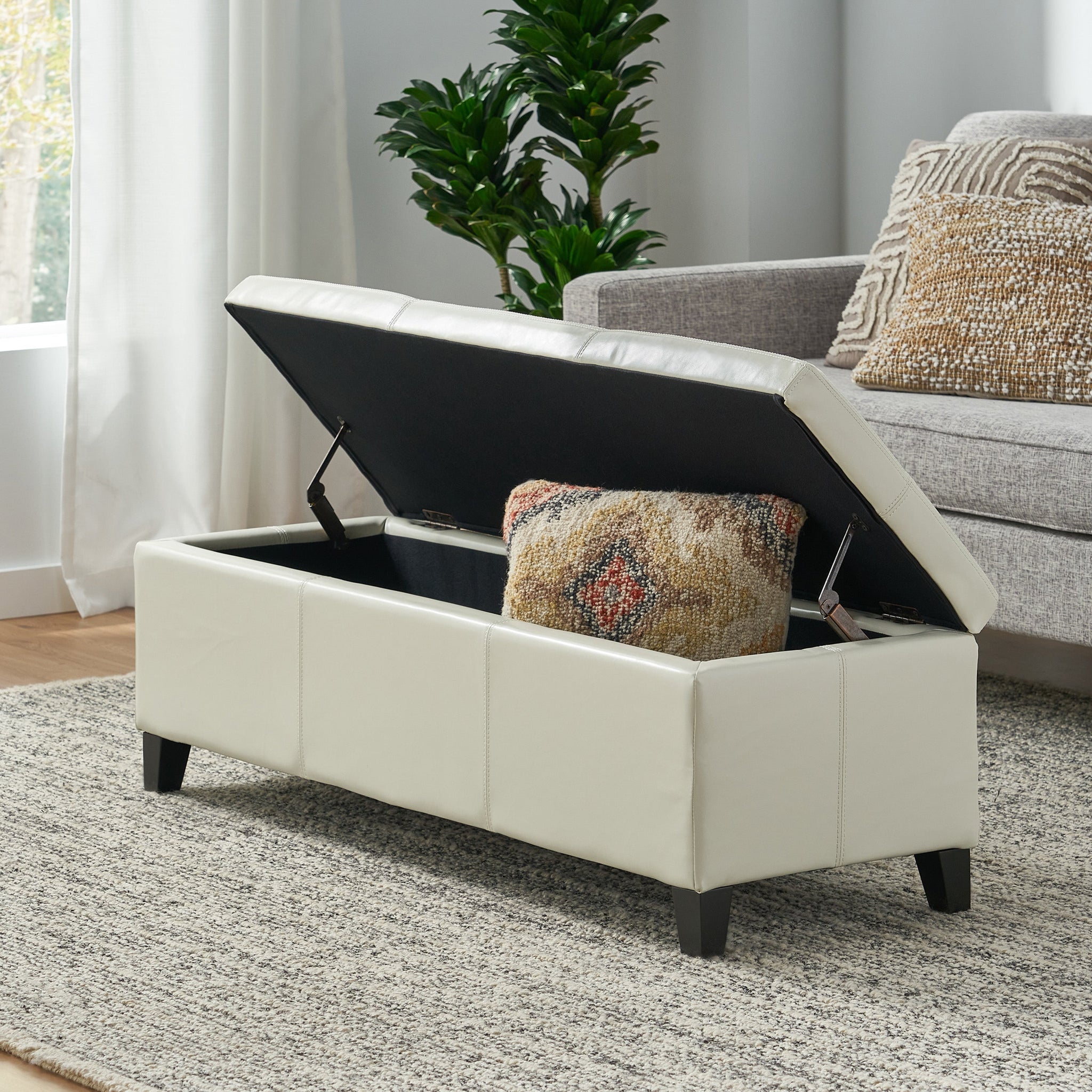 Upholstered PU Leather Storage Ottoman with Solid Wooden Legs by HouseOfZazla