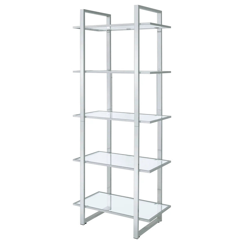 Hartford 79-inch 5-shelf Glass Bookshelf Chrome by Unique Piece Furniture