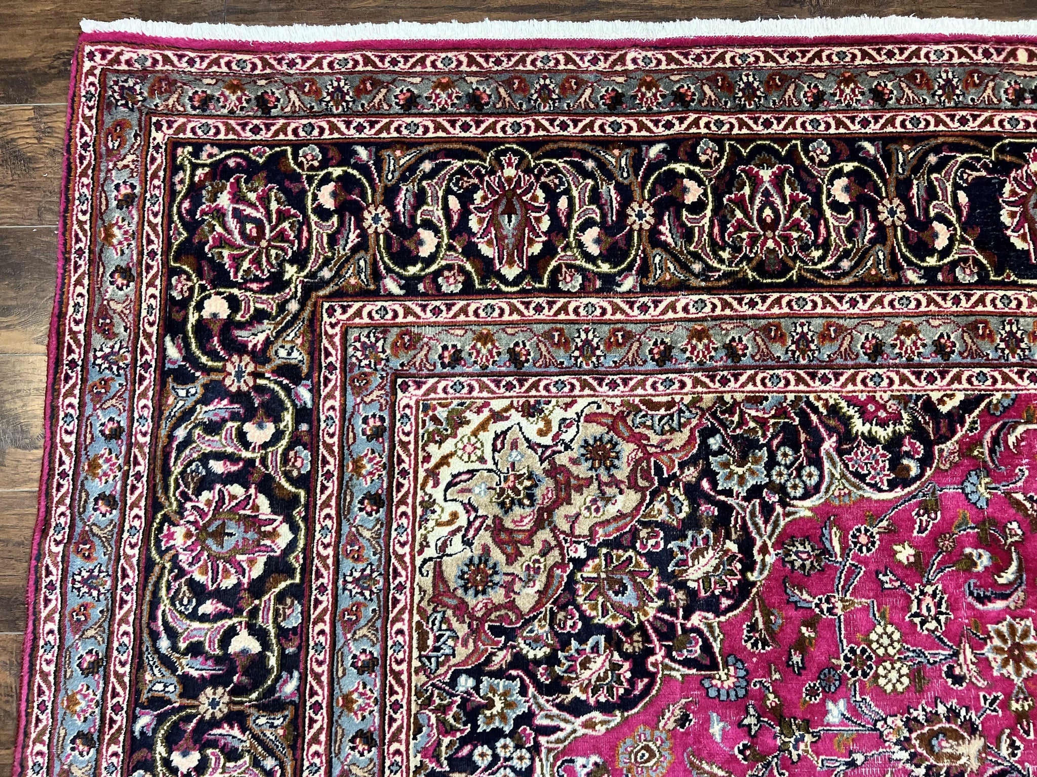 Persian Rug 10x13, Wool Hand Knotted Antique Kashmar Carpet, Raspberry Red & Navy Blue, Floral Medallion, Traditional Oriental Rug 10 x 13 by Jewel Rugs