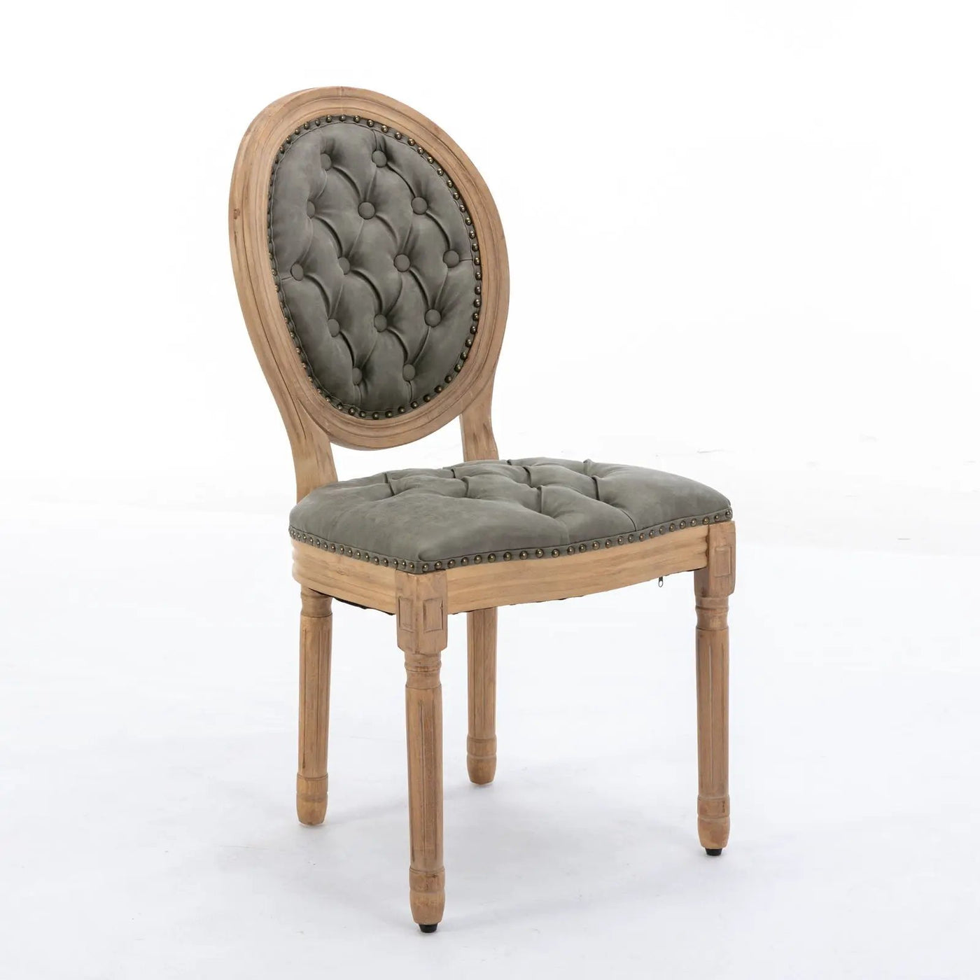 French Style Solid Wood Frame Antique Painting, Hand-Pulled Buckle Decoration Artificial Dining Chair With Nailhead Trim, Wood Legs by HouseOfZazla