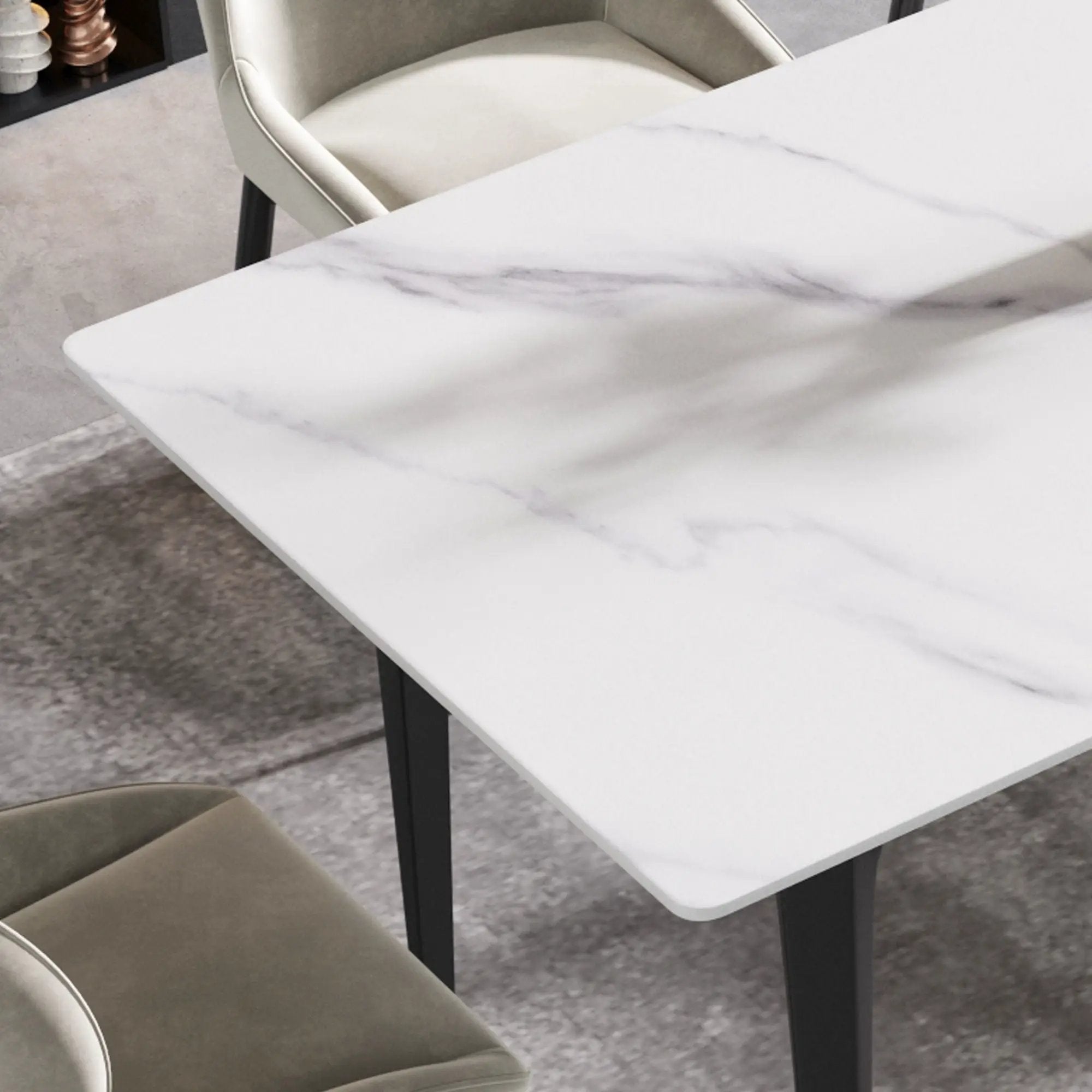 63" Modern Artificial Stone White Straight Edge Black Metal Leg Dining Table, 6 People - White / Black by HouseOfZazla