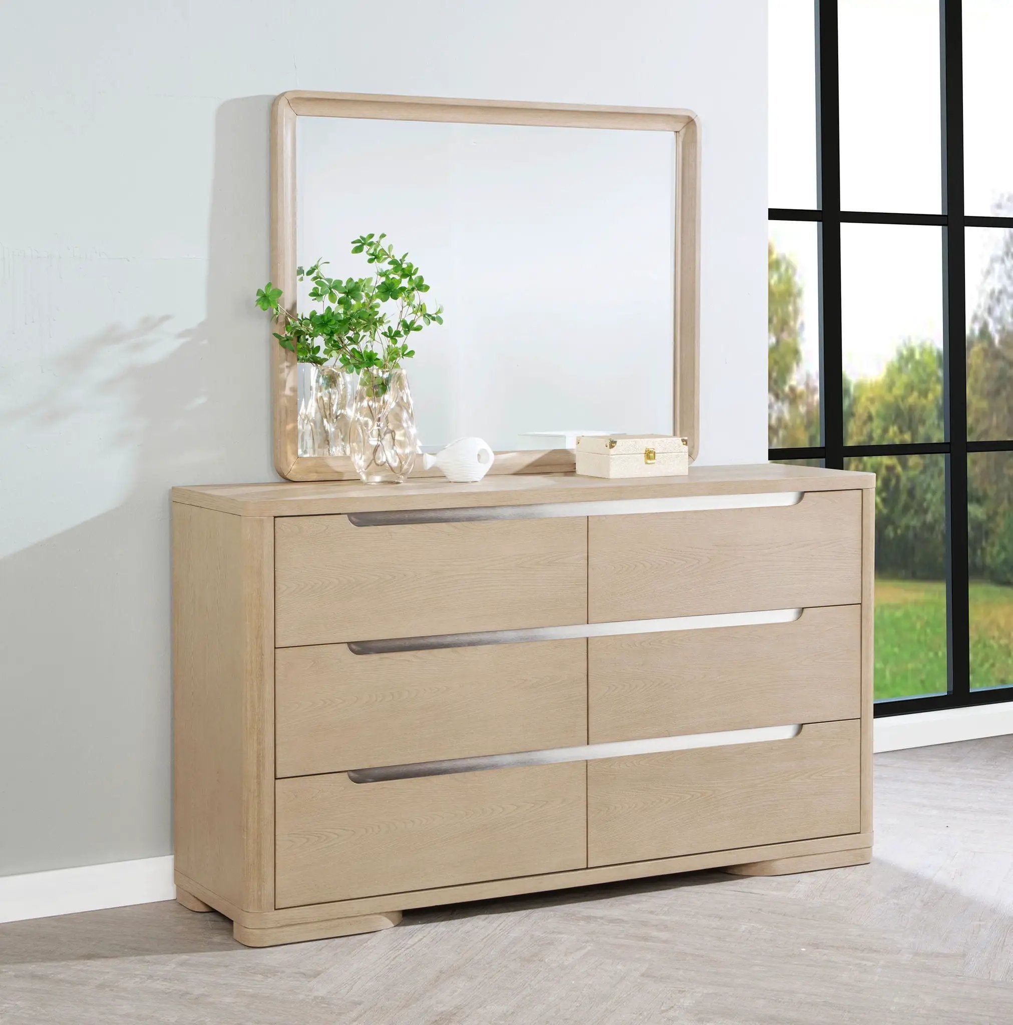 Ladera 6-drawer Bedroom Dresser and Mirror Light Elm by Unique Piece Furniture