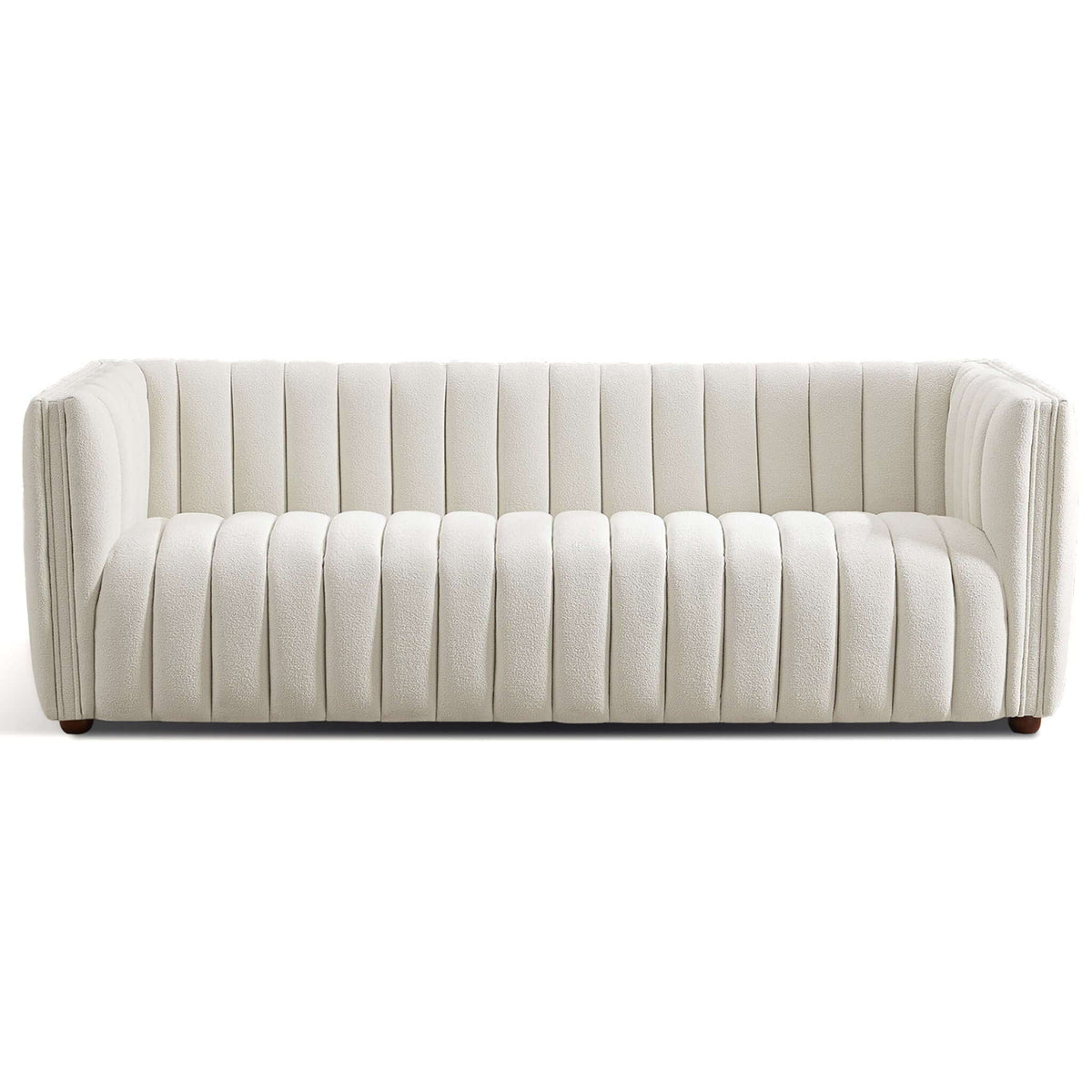 Mid-Century Modern Boucle Couch with Tight Back - Beige