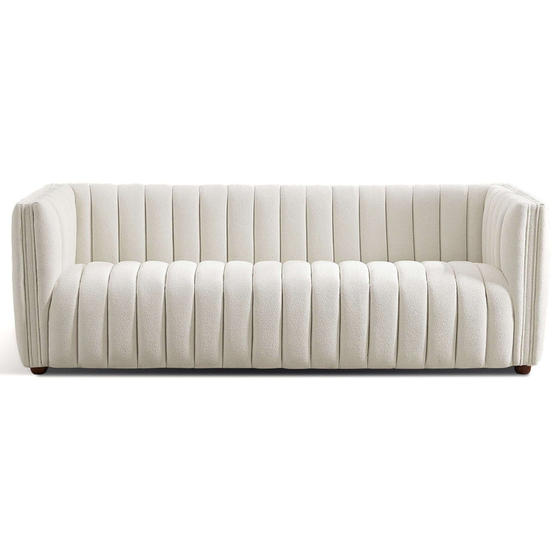 Mid-Century Modern Boucle Couch with Tight Back - Beige