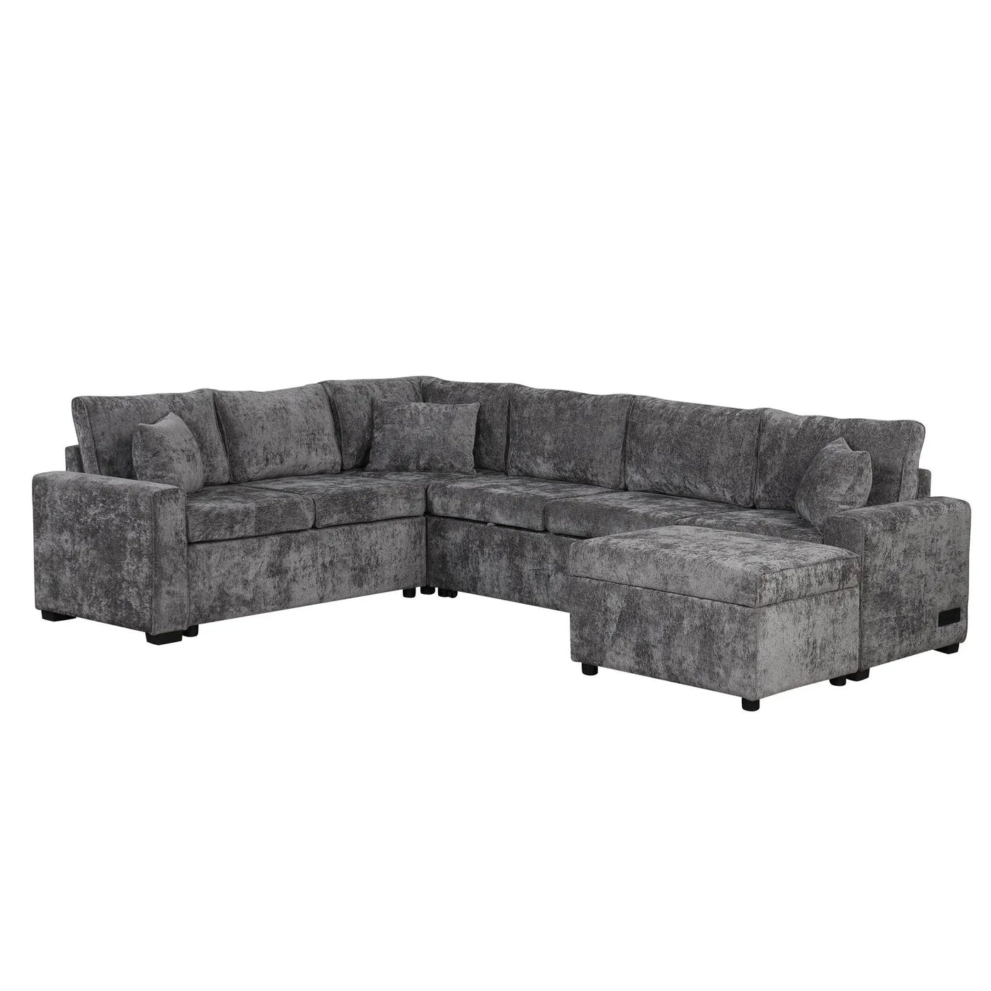 Sectional Sofa Pull-Out Sofa Bed Sleeper With A Storage Ottoman, Three Pillows And Charging Devices For Living Room by HouseOfZazla