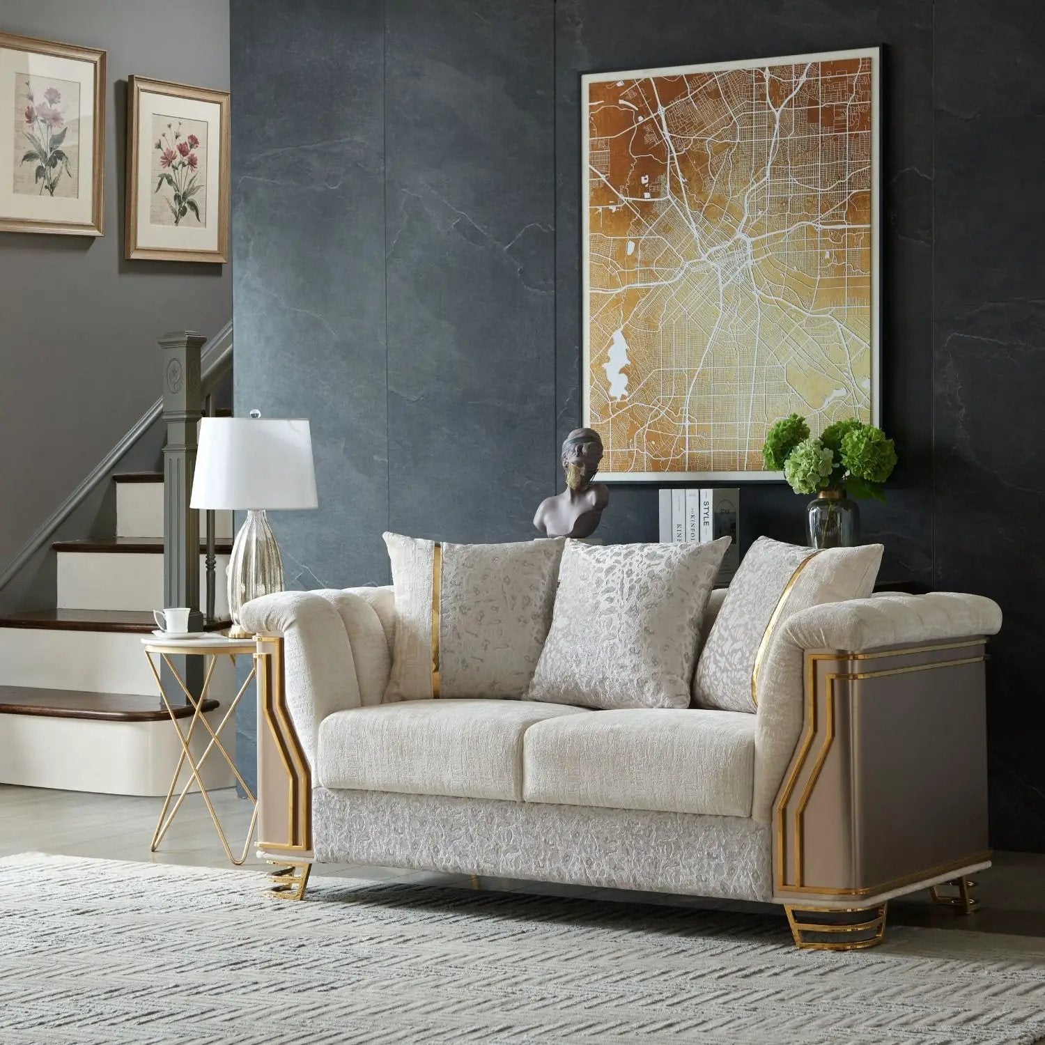 Chateau - Loveseat - Cream / Brown by HouseOfZazla