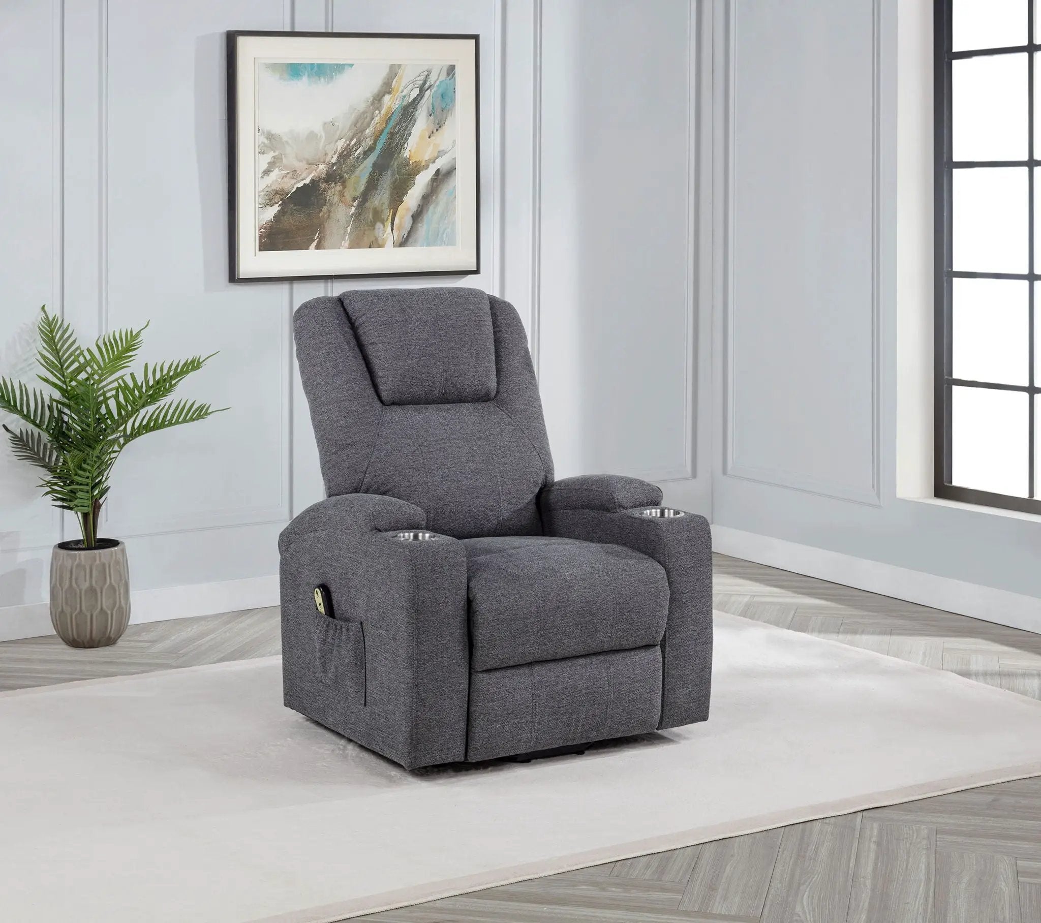 Louie Chenille Upholstered Power Lift Massage Chair Grey by Unique Piece Furniture