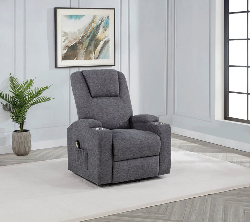 Louie Chenille Upholstered Power Lift Massage Chair Grey by Unique Piece Furniture