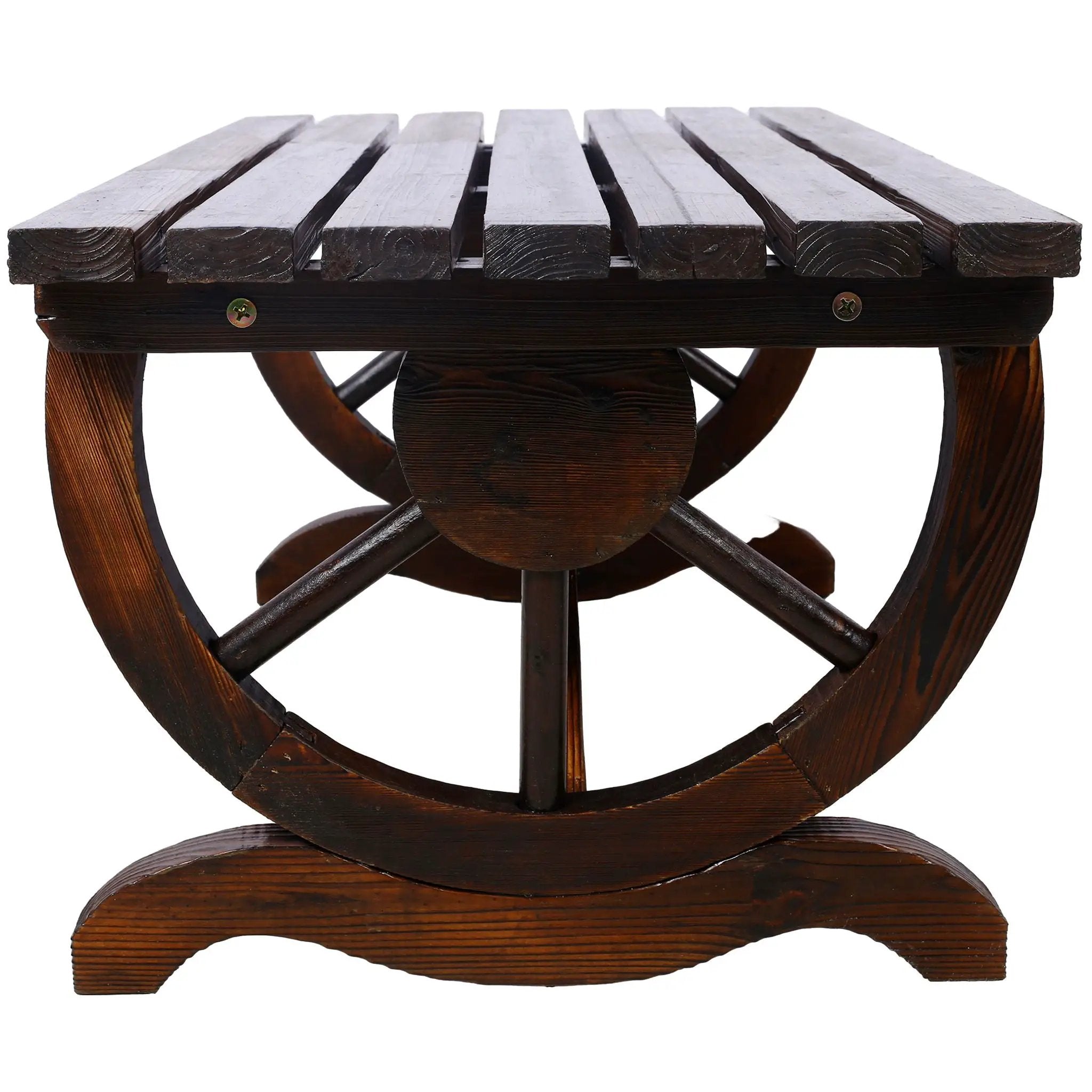 Rustic Wooden Bench With Wagon Wheel Legs For Garden And Patio - Brown by Unique Piece Furniture