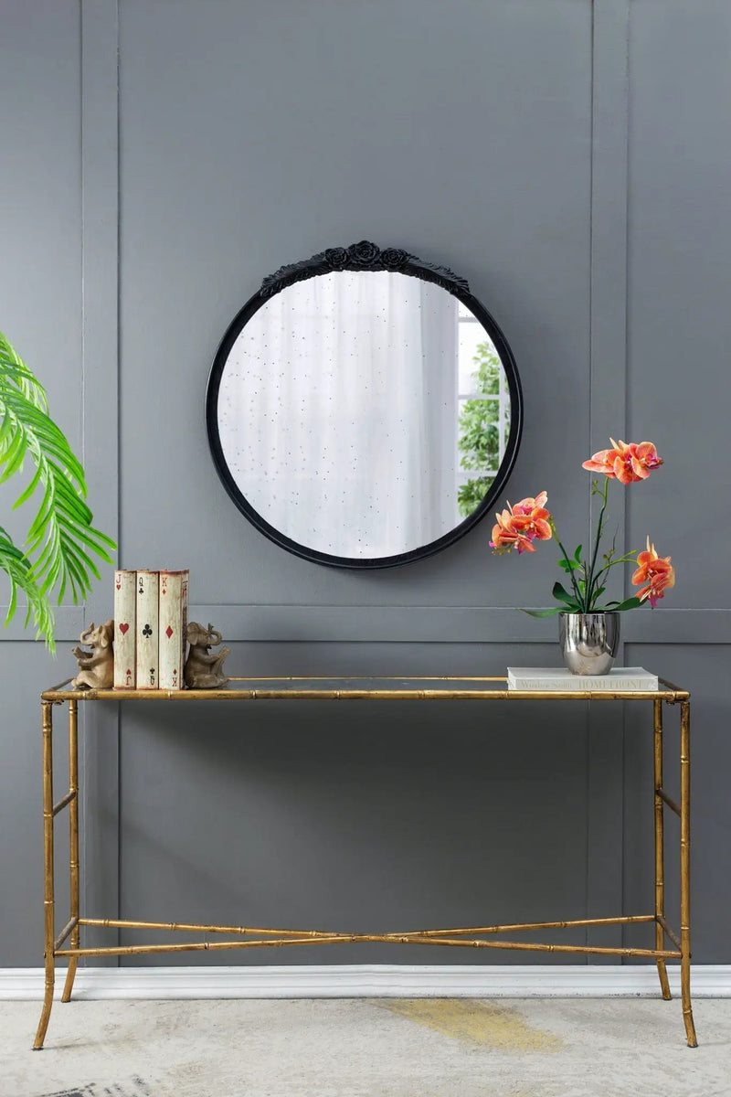 Round Hand Carved Rose Antique Mirror Frame, Wall Mirror For Live Space by Unique Piece Furniture
