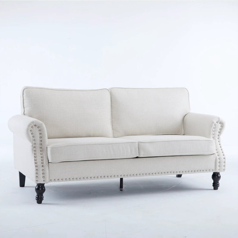 68 Inch Faux Leather Rolled Arm Sofa with Nailhead Trim by HouseOfZazla