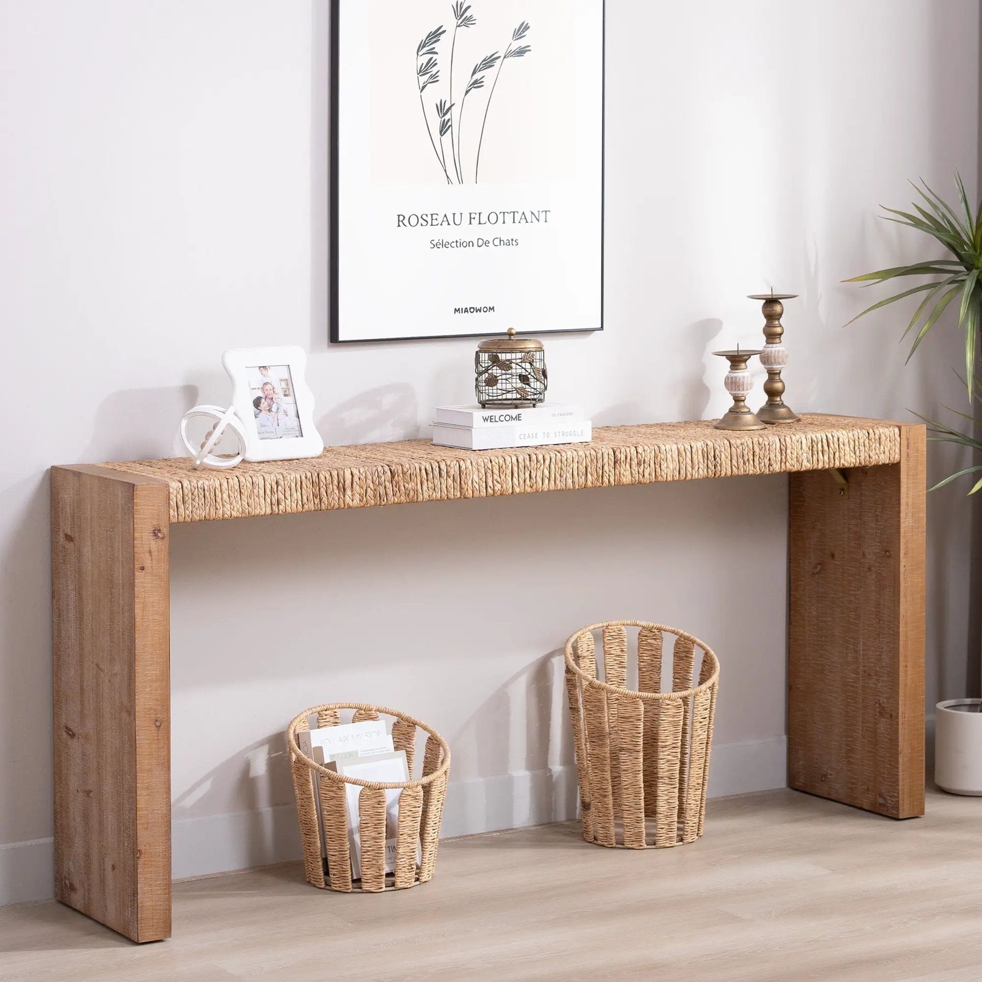 Console Table, Handwoven Top - Antique Natural / Natural by HouseOfZazla