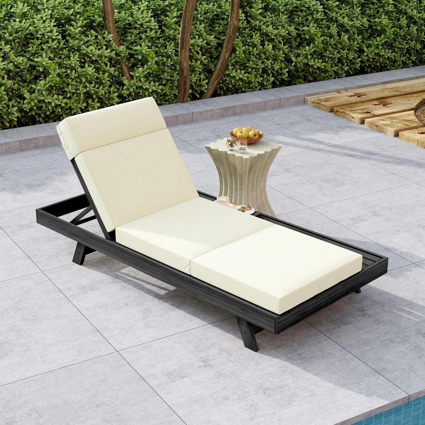 Lounge Chaise Set with Headrest, Acacia Wood by HouseOfZazla