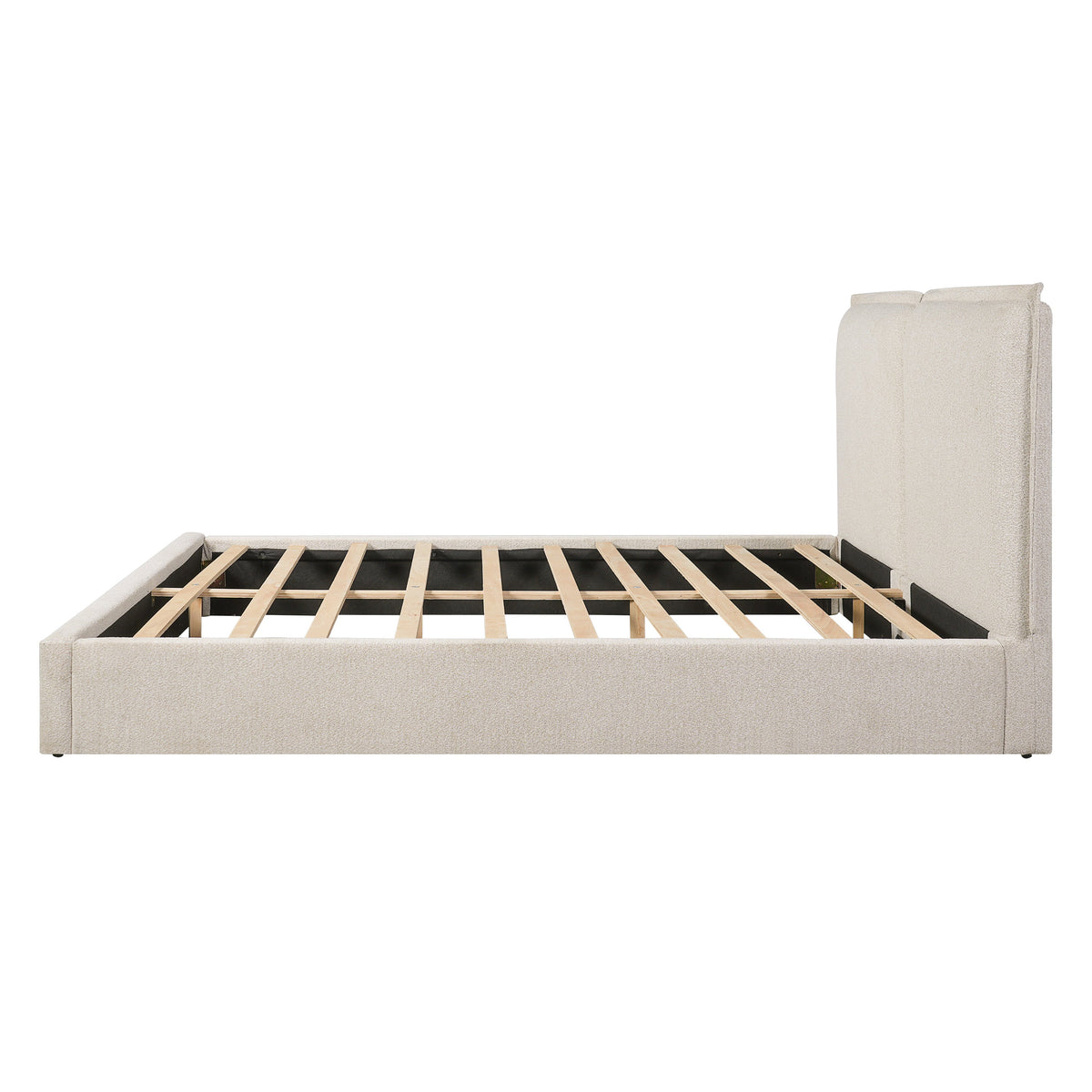 Double-Pillow Upholstered Bed with Skin-Friendly Fabric - Beige or Beige+Cream, photo 8 of 10