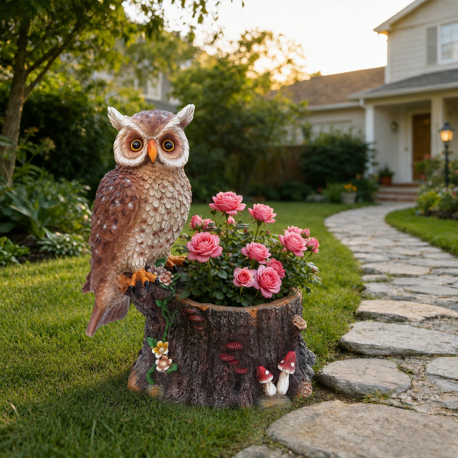 Sitting Owl with Tree Trunk Garden Planter by HouseOfZazla