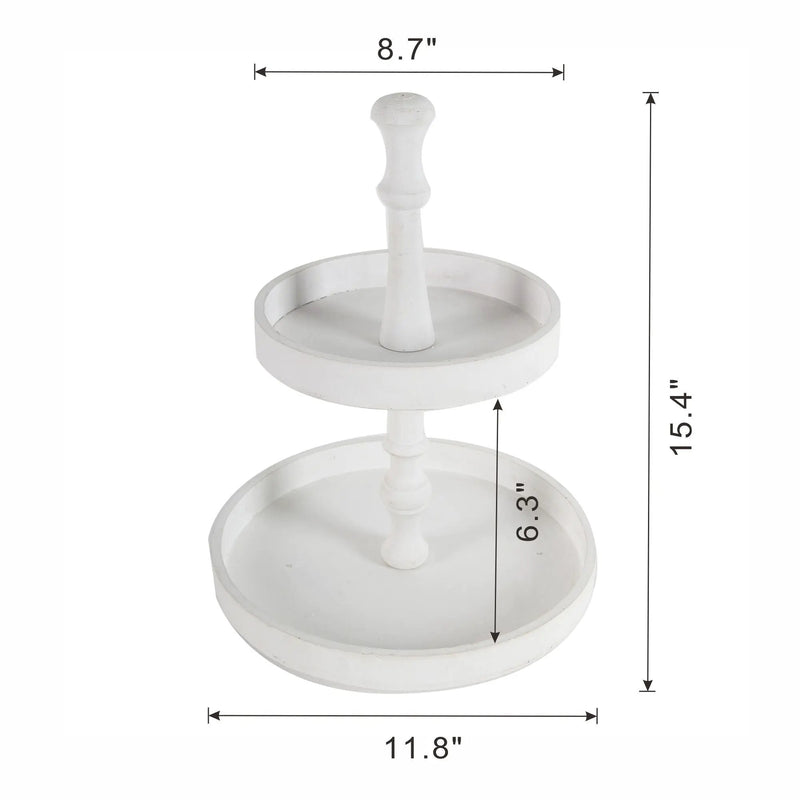 Two Tiered Round Wooden Tray - White by HouseOfZazla