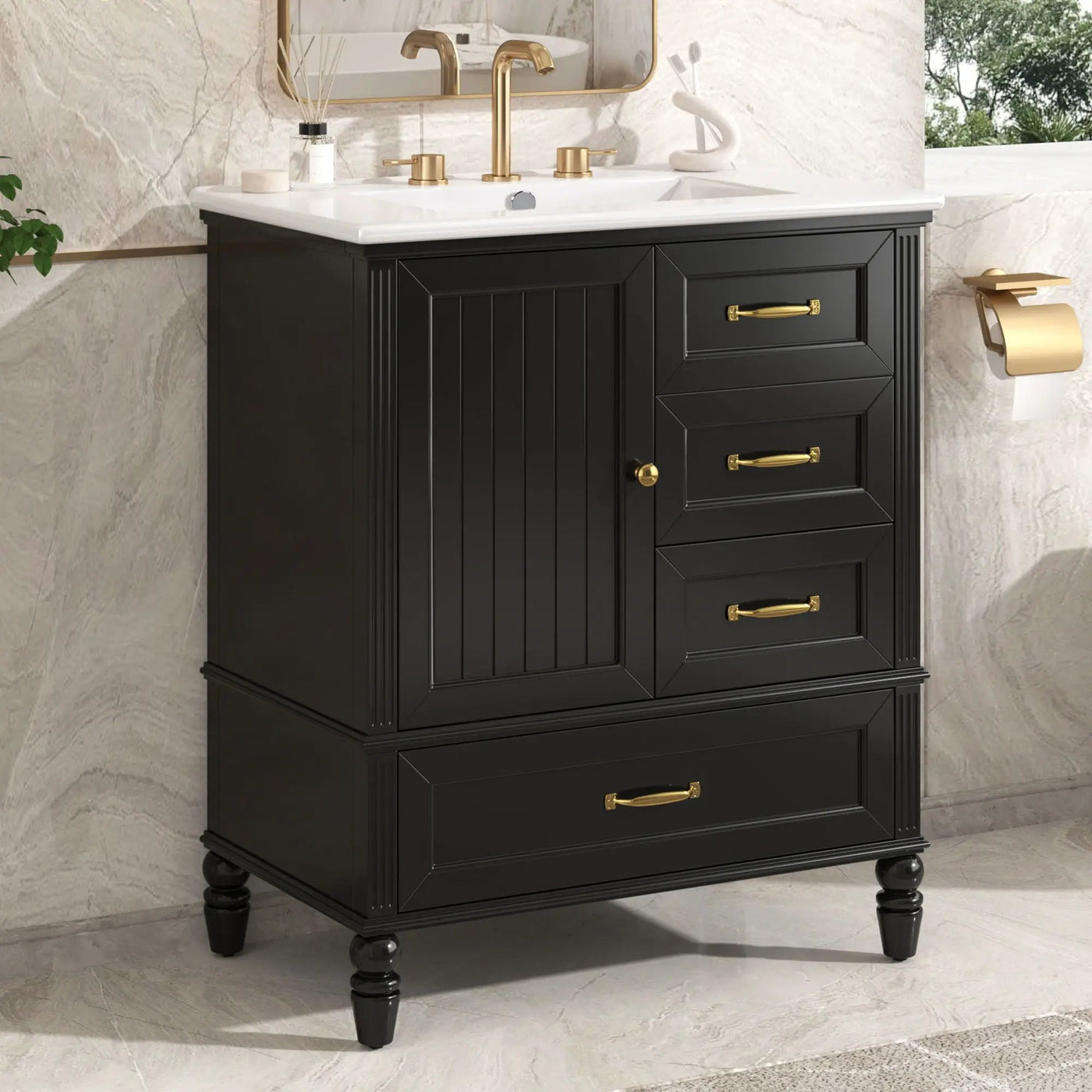 30" Bathroom Vanity With Sink, 3 Drawers, Adjustable Feet by HouseOfZazla