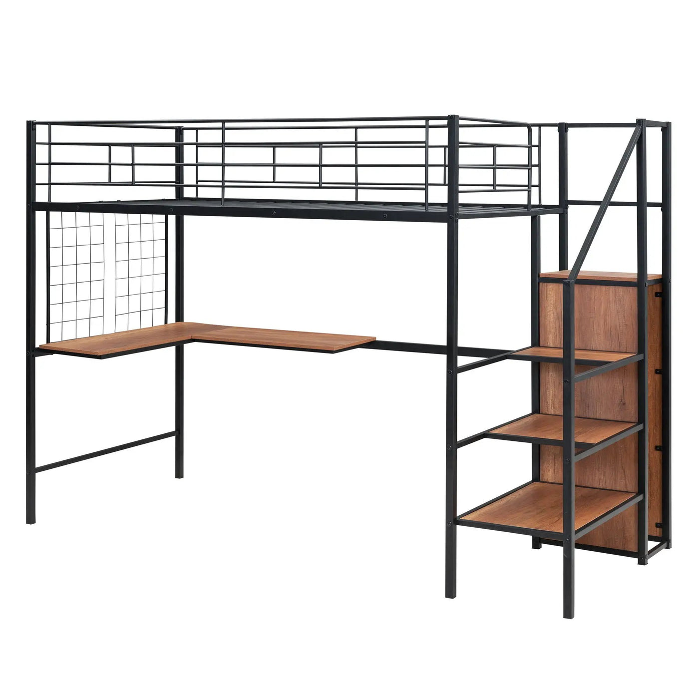 Loft Bed With Desk And Grid, Stylish Frame With Lateral Storage Ladder And Wardrobe by HouseOfZazla