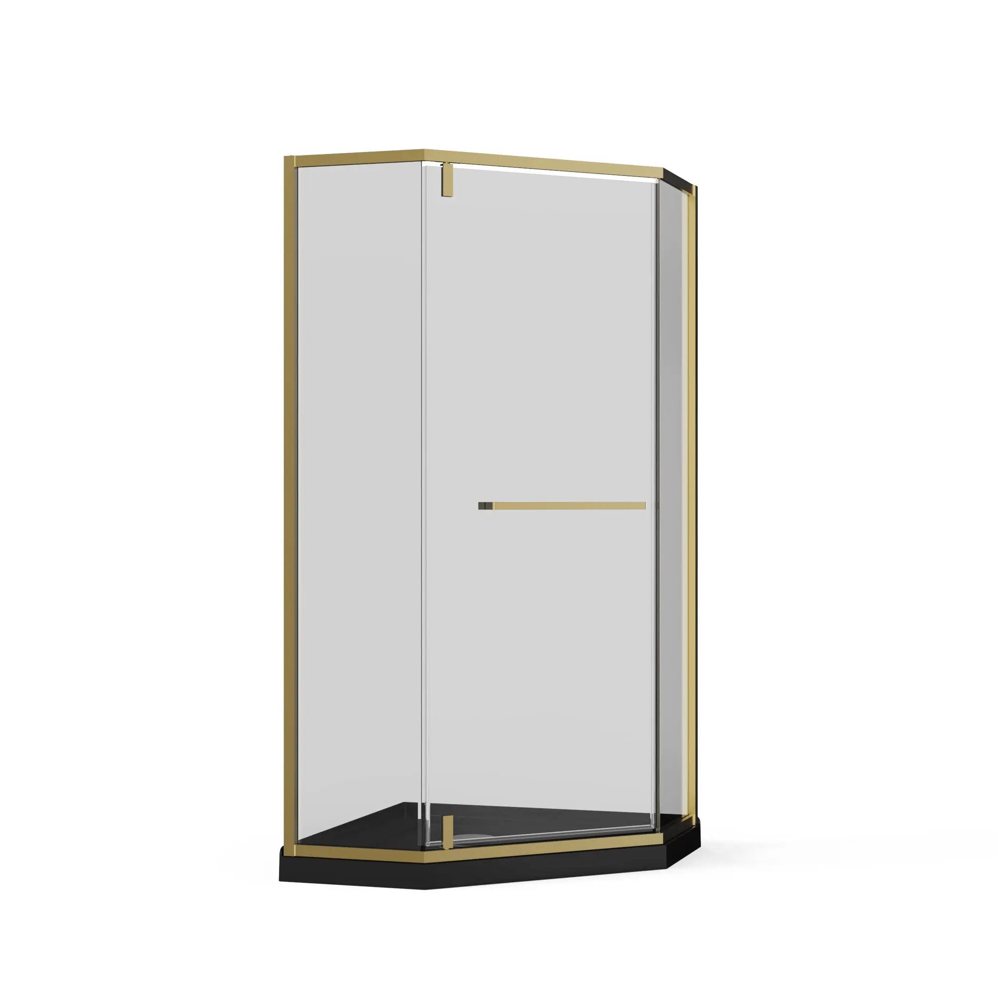 Goodyo - Neo-Angle Frameless Shower Door Corner Enclosure With Acrylic Shower Base Combo, Pivot Shower Door by HouseOfZazla