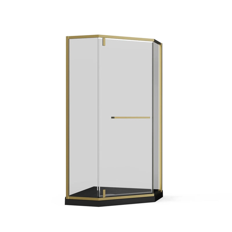 Goodyo - Neo-Angle Frameless Shower Door Corner Enclosure With Acrylic Shower Base Combo, Pivot Shower Door by HouseOfZazla