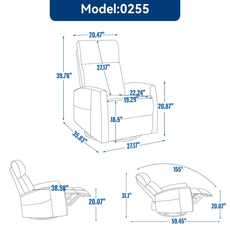 Heat Massage Manual Recliner Chair with Rocker and Swivel in Fabric for Living Room by HouseOfZazla