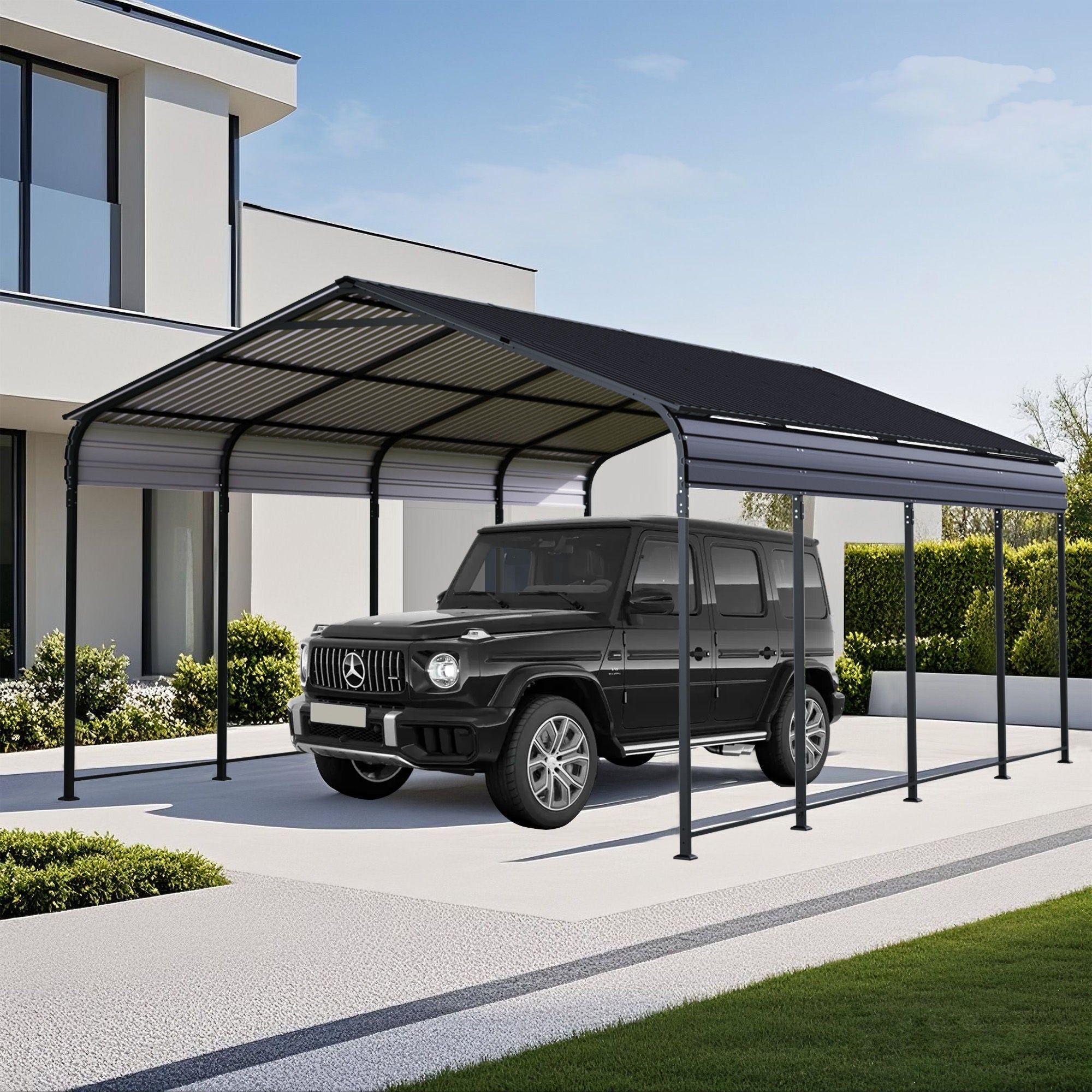 Heavy Duty Carport With Galvanized Roof And Enhanced Base - Anthracite by HouseOfZazla