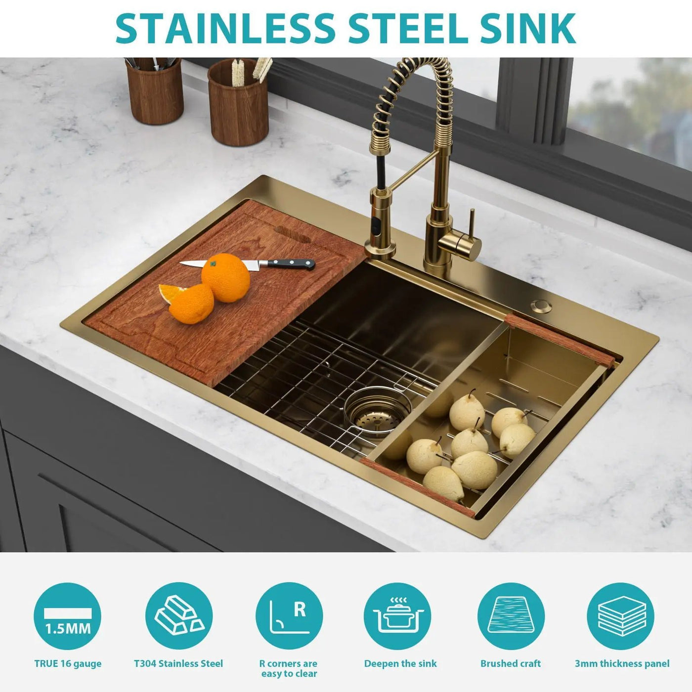 Drop In Kitchen Sink Stainless Steel 16 Gauge by HouseOfZazla