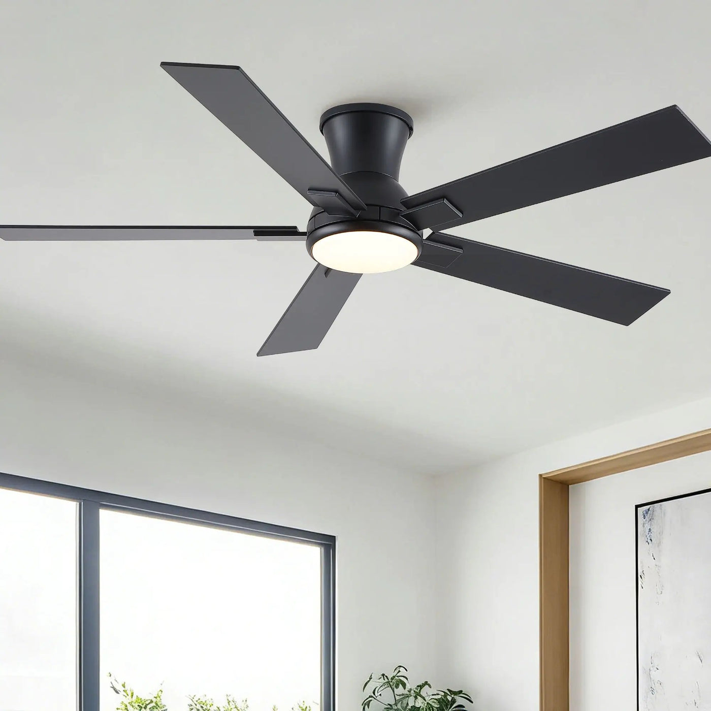 Low Profile Flush Mount Intergrated LED Ceiling Fan With Light And Reversible Quiet Motor by HouseOfZazla