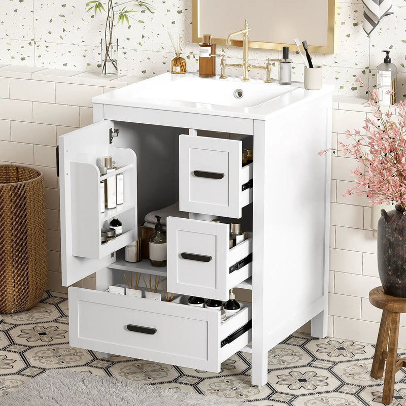 Bathroom Vanity With Sink, Soft-Close Doors, Double-Layer Shelf And 3 Drawers by HouseOfZazla